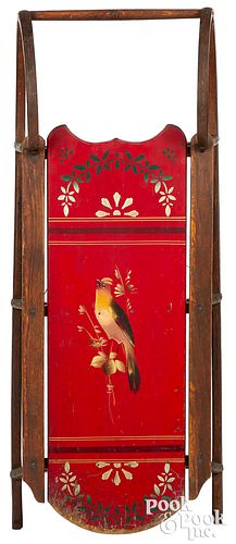 Paris Mfg. Co. painted sled, decorated with a bird