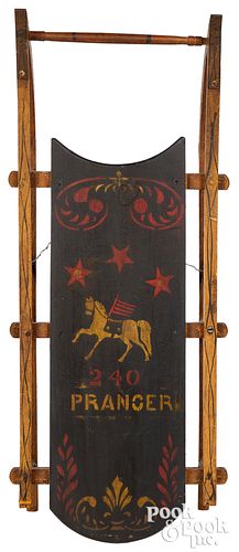 Painted sled, with stars and horse, prancer horse