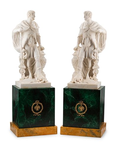 A Pair of Composition Marble Figures with Faux Marble Painted Bases