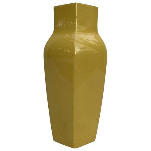 Large Hexagonal Shape Yellow Ceramic Vase