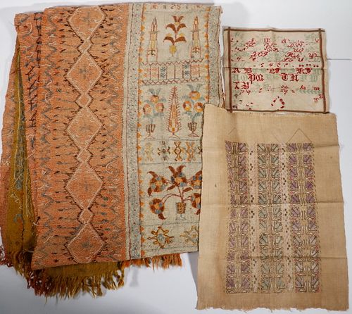 (3) TEXTILES, INCL. OTTOMAN EMBROIDERED COVERLET