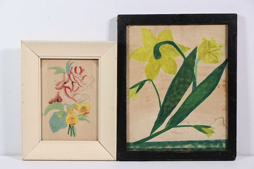 (2) SMALL 19TH C. FRAMED PRIMITIVE WATERCOLORS