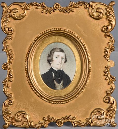 Miniature watercolor portrait of a young man