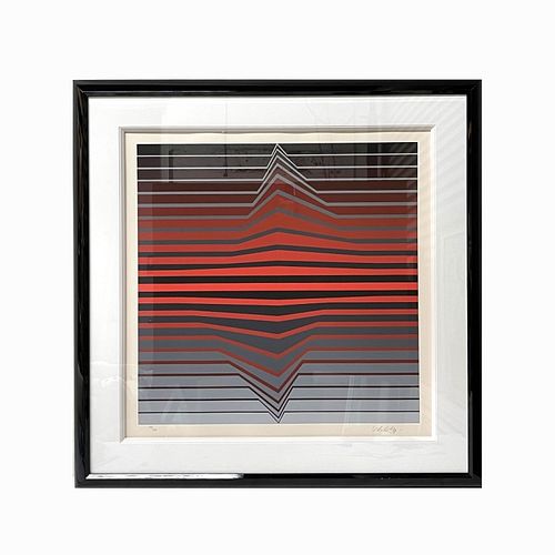 Victor Vasarely Op Art Black & Red Lines