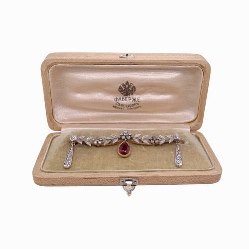Faberge Ruby & Diamond Brooch