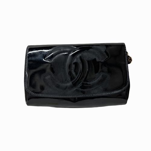 Vintage Chanel Small Black Patent Leather Clutch