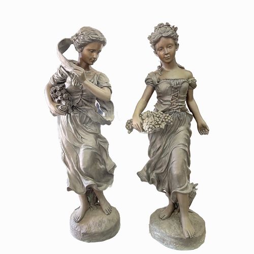 Pair of 20th Century Bronze 2 Seasons Maidens
