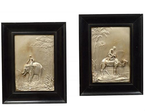 PAIR OF SILVERED METAL PLAQUES