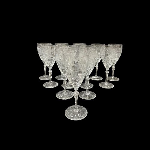 (12) Floral Etch Design Crystal Cabernet Glasses