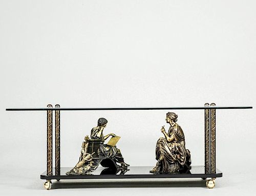 GLASS, MARBLE, GILT BRONZE AND BRASS LOW TABLE