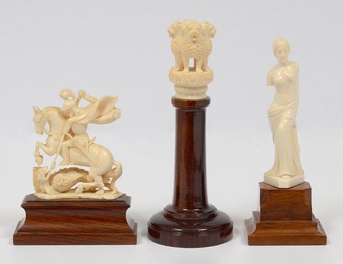 THREE CONTINENTAL IVORY SCULPTURES