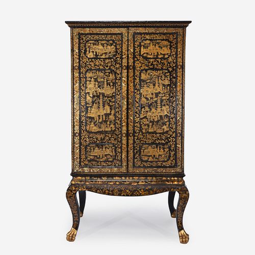 A large Chinese Export black lacquered cabinet first half 19th century