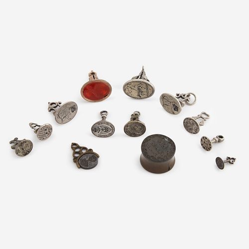 A collection of thirteen silver, gold, and metal fob seals/seals European and American, 16th - early 19th century