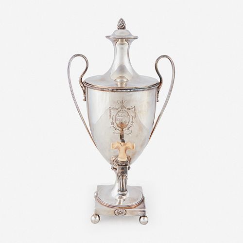 A George III sterling silver hot water urn Maker "IR," possibly John Robins, London, 1782