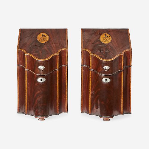 A pair of Federal inlaid mahogany knife boxes circa 1800
