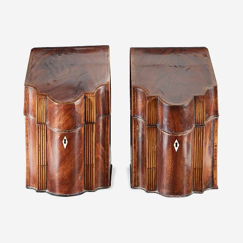 A pair of George III inlaid mahogany knife boxes late 18th/early 19th century