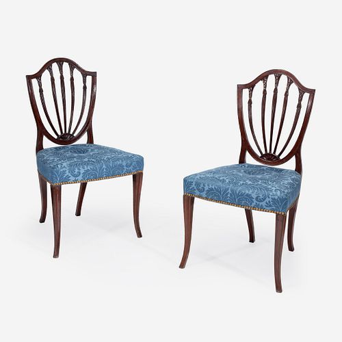 A pair of George III shield-back mahogany side chairs circa 1790