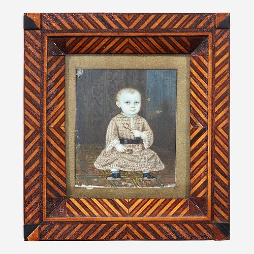 Indian Trade School 19th century Portrait Miniature of Interior with Seated Child in Indian dress