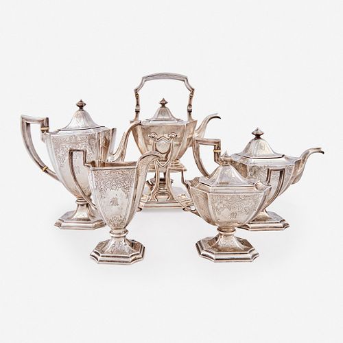 A Classical style five-piece sterling silver tea and coffee service Gorham Mfg. Co., Providence, RI, 20th century