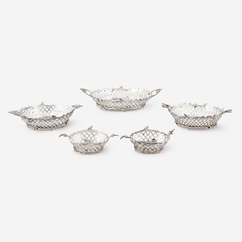 A set of five Dutch silver reticulated baskets, Date mark for 1837
