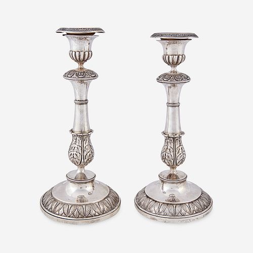A pair of German Neoclassical silver candlesticks Gottfried Koch (active 1829), Bremen, Germany, circa 1840-1850