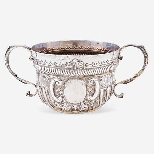 A George II sterling silver twin-handled caudle cup Marked "RB," possibly Richard Beale, London, 1733