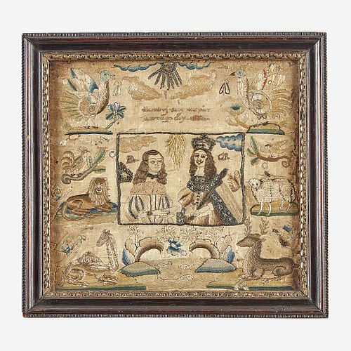 A Charles II commemorative embroidered panel England, mid-17th century