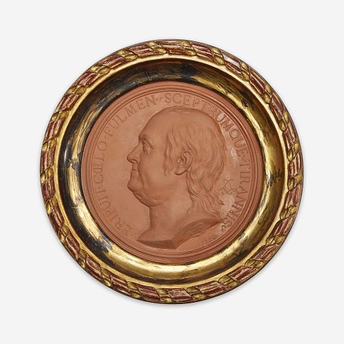 Jean-Baptiste Nini (Italian, 1717-1786) A terracotta portrait medallion of Benjamin Franklin (1706-1790), France, 1779