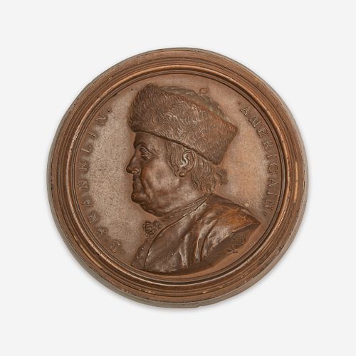 Jean-Baptiste Nini (Italian, 1717-1786) A rare terracotta portrait medallion of Benjamin Franklin (1706-1790), France, 1777