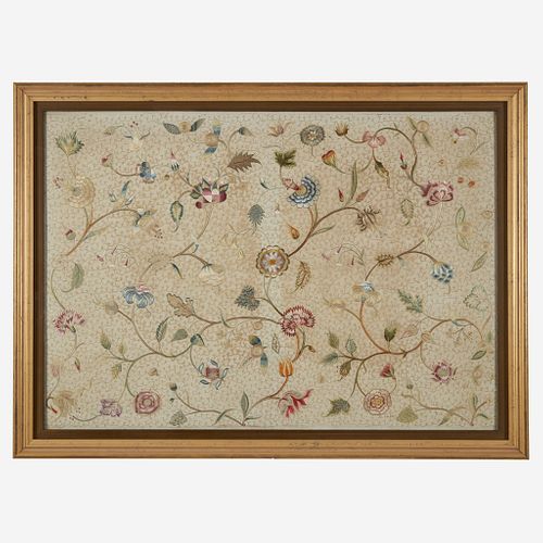 An English embroidered silk panel early 18th century