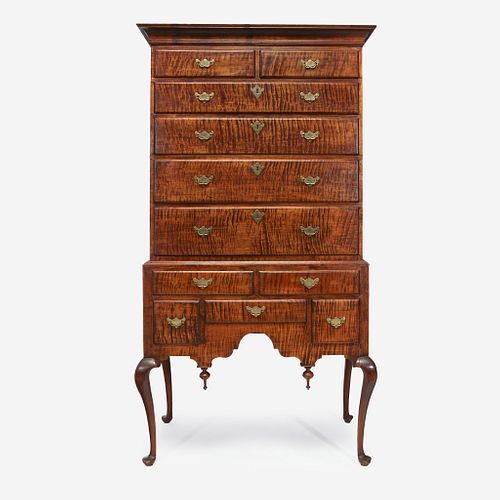 A Queen Anne tiger maple high chest Connecticut, 18th century