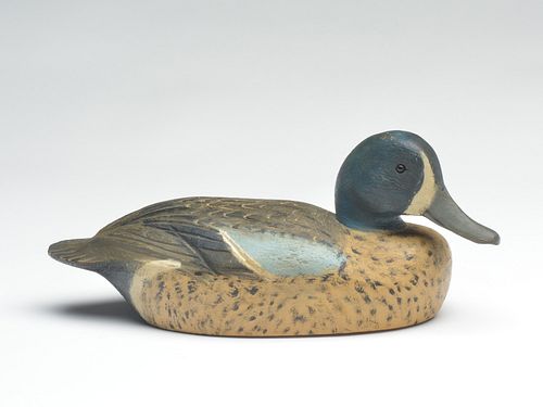 Early and well carved bluewing teal drake, Ben Schmidt, Detroit, Michigan, circa 1945.