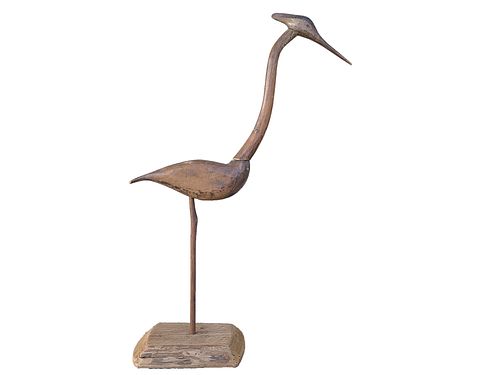 The best and most important great blue heron decoy to ever be offered at auction, 2nd half 19th century, an unknown carver from New Jersey.