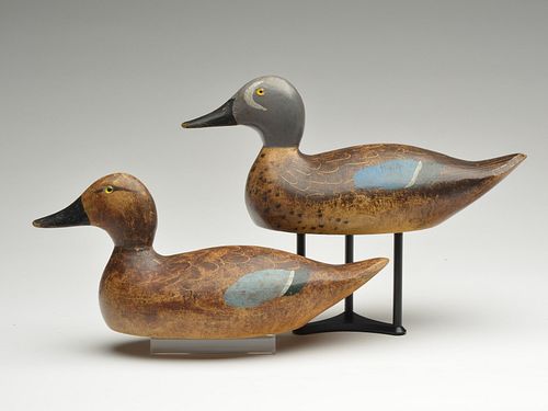 Desirable pair of bluewing teal, Evans Decoy Factory, Ladysmith, Wisconsin, 1st quarter 20th century.