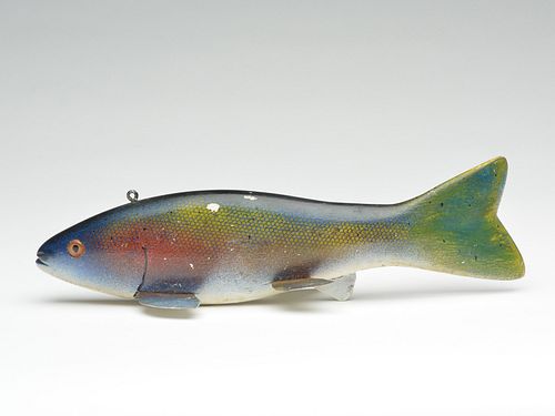 Bass fish decoy, carved by Hans Janner, Sr and painted by Andy Trombley, circa 1940.