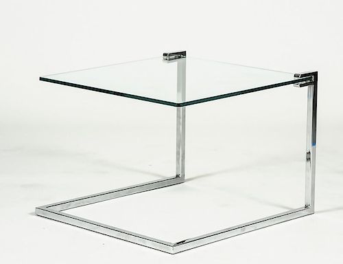 MIO BAUGHMER CANTILEVER GLASS AND CHROME SIDE TABLE