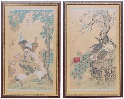 (2) Monumental Chinese Scroll Paintings, Signed