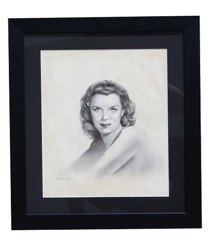 Signed Vargas "Jane Russell" Pencil Drawing