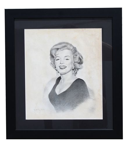 Signed Vargas "Marilyn Monroe" Pencil Drawing