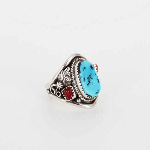 Navajo Sterling & Turquoise Running Bear Ring