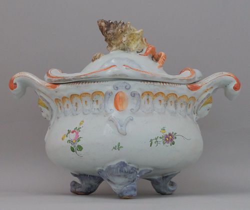 Antique Figural Faience Pottery Tureen