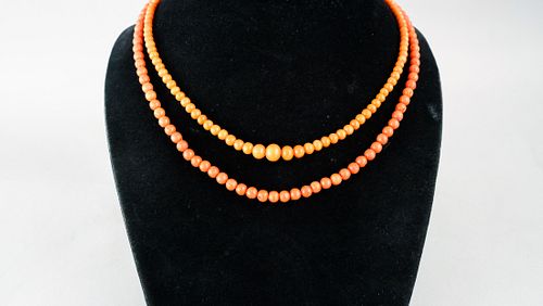 Lot of Two Antique Coral Bead Necklaces