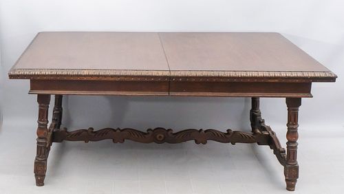 Carved Oak Jacobean Style Dining Table by Krug