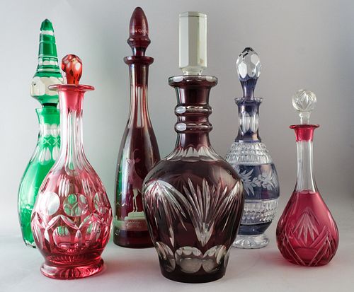 Lot of 6 color glass decanter