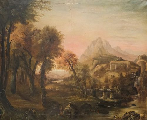 Large 19th Century Fantasy Landscape Painting