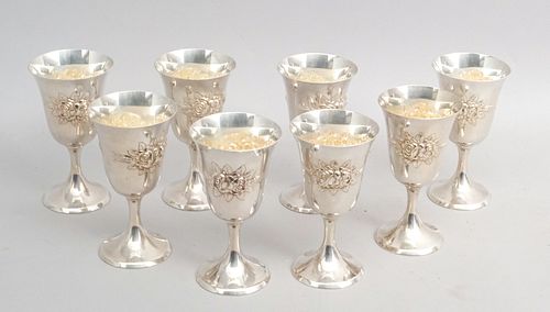 Stieff Rose Hand Chased Sterling Set of 8 Goblets