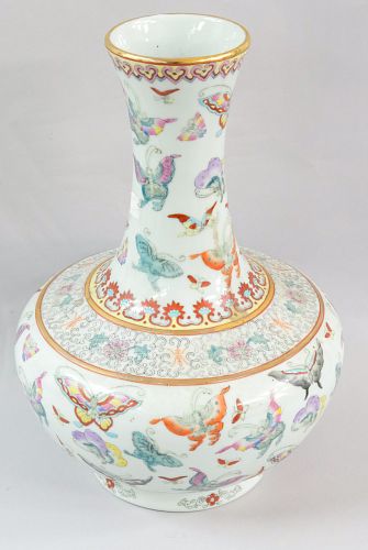 Large Chinese Porcelain Vase with Butterflies