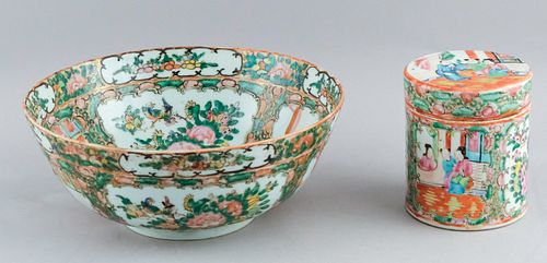 Old Chinese Rose Medallion Porcelain Box & Bowl