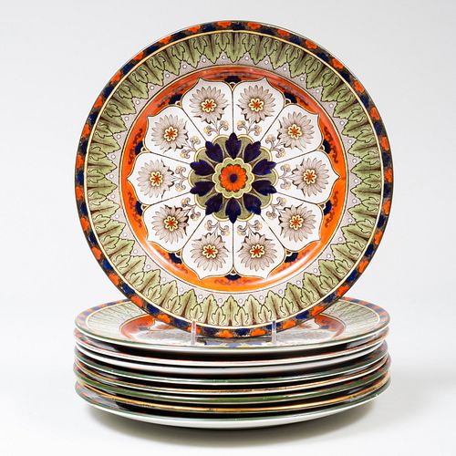 Set of Nine Royal Doulton Transfer Printed and Enriched Dinner Plates