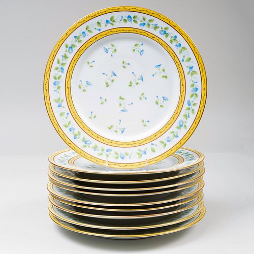 Ten Raynaud Limoges Transfer Printed Porcelain Plates in the 'Morning Glory' Pattern